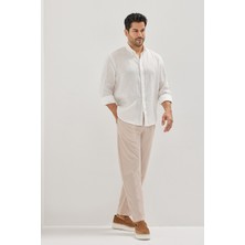 Altınyıldız Classics Erkek Bej Pamuklu Standart Fit Normal Kesim Beli Lastikli Diagonal Desenli Örme Pantolon