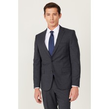 Altınyıldız Classics Erkek Antrasit-lacivert Yünlü Ekstra Slim Fit Dar Kesim Mono Yaka Desenli Takım Elbise
