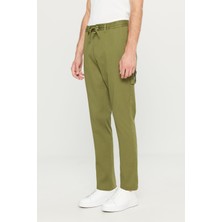 Altınyıldız Classics Erkek Haki Oversize Bol Kesim Beli Bağlamalı Pamuklu Esnek Armürlü Yan Cepli Pantolon