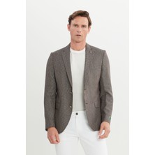 Altınyıldız Classics Erkek Kahverengi Slim Fit Dar Kesim Mono Yaka Armürlü Ceket