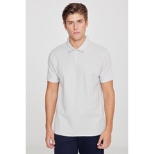 Altınyıldız Classics Erkek Gri %100 Pamuk Trend Mevsimlik Fitilli Tişört Slim Fit Polo Yaka