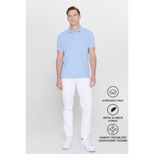 Altınyıldız Classics Erkek Açık Mavi %100 Pamuk Kıvrılmaz Pike Polo Yaka Slim Fit Dar Kesim Tişört