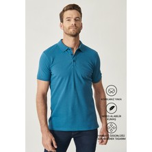 Altınyıldız Classics Erkek Havacı Mavi %100 Pamuk Kıvrılmaz Pike Polo Yaka Slim Fit Dar Kesim Tişört