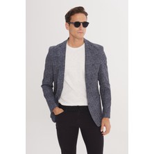 Altınyıldız Classics Erkek Lacivert Slim Fit Dar Kesim Mono Yaka Kazayağı Desenli Blazer Ceket