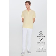 Altınyıldız Classics Erkek Çekmeyen Pamuklu Kumaş Slim Fit Dar Kesim Sarı-Beyaz Kıvrılmaz Polo Yaka Tişört