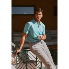 Altınyıldız Classics Erkek Petrol %100 Pamuk Kıvrılmaz Pike Polo Yaka Slim Fit Dar Kesim Tişört