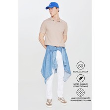 Altınyıldız Classics Erkek Çekmeyen Pamuklu Kumaş Comfort Fit Rahat Kesim Vizon Kıvrılmaz Polo Yaka Cepli Tişört