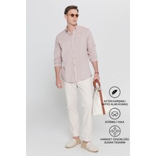 Altınyıldız Classics Erkek Camel Keten Comfort Fit Rahat Kesim Düğmeli Yaka Casual Gömlek