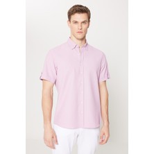 Altınyıldız Classics Erkek Lila Slim Fit Dar Kesim Gizli Düğme Yaka Kısa Kollu Gömlek