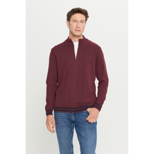 Altınyıldız Classics Erkek Bordo Pamuklu Fermuarlı Dik Yaka Triko Hırka Ceket Standart Fit Normal Kesim
