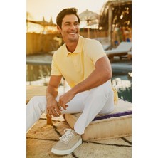 Altınyıldız Classics Erkek Sarı %100 Pamuk Kıvrılmaz Pike Polo Yaka Slim Fit Dar Kesim Tişört