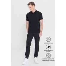 Altınyıldız Classics Erkek Siyah %100 Pamuk Kıvrılmaz Pike Polo Yaka Slim Fit Dar Kesim Tişört