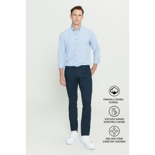 Altınyıldız Classics Erkek Lacivert Diz İzi Yapmayan 360 Derece Her Yöne Esneyen Slim Fit Diagonal Desenli Esnek Pantolon