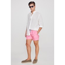 Altınyıldız Classics Erkek Pembe Hızlı Kuruyan Yan Cepli Desenli Standart Fit Normal Kesim Deniz Şortu Mayo