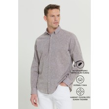 Altınyıldız Classics Erkek Kahverengi Keten Comfort Fit Rahat Kesim Düğmeli Yaka Casual Gömlek