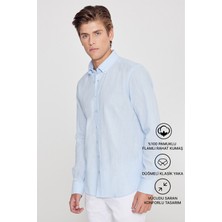 Altınyıldız Classics Erkek Açık Mavi %100 Pamuk Nefes Alabilen Kumaş Flamlı Slim Fit Düğmeli Yaka Gömlek