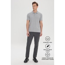 Altınyıldız Classics Erkek Gri Melanj %100 Pamuk Kıvrılmaz Pike Polo Yaka Slim Fit Dar Kesim Tişört