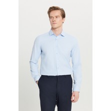 Altınyıldız Classics Slim Fit Dar Kesim Klasik Yaka Armürlü Açık Mavi Gömlek