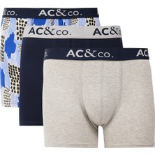 Altınyıldız Classics Erkek Premium Pamuklu Lacivert-gri Esnek Desenli 3'lü Boxer Paketi (Damat Bohçası) Çeyiz Seti