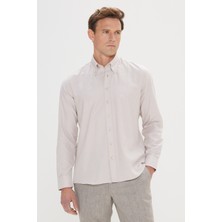 Altınyıldız Classics Erkek Bej Slim Fit Dar Kesim Düğmeli Yaka %100 Pamuk Oxford Gömlek