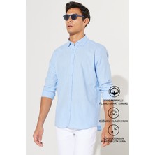Altınyıldız Classics Erkek Mavi Kolay Ütülenebilen %100 Pamuk Nefes Alabilen Terletmez Slim Fit Gömlek