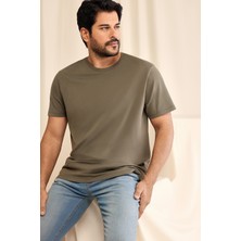 Altınyıldız Classics Erkek Haki %100 Pamuk Slim Fit Dar Kesim Bisiklet Yaka Tişört