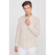 Altınyıldız Classics Erkek Bej Kolay Ütülenebilen %100 Pamuk Nefes Alabilen Terletmez Slim Fit Gömlek
