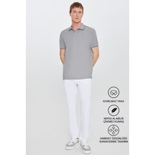Altınyıldız Classics Erkek Çekmeyen Pamuklu Kumaş Regular Fit Rahat Kesim Gri Kıvrılmaz Polo Yaka Cepli Tişört