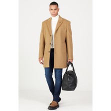 Altınyıldız Classics Erkek Camel Yünlü Palto Standart Fit Uzun Kol Düz Desen