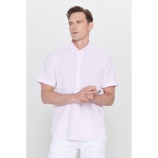 Altınyıldız Classics Erkek Pembe Slim Fit Dar Kesim Gizli Düğmeli Yaka %100 Pamuk Gofre Desenli Kısa Kollu Gömlek