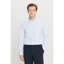 Altınyıldız Classics Tailored Fit Düğmeli Yaka Açık Mavi Erkek Gömlek ACE020261597_AMV