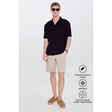 Altınyıldız Classics Erkek Siyah-Siyah Pamuklu Comfort Fit Rahat Kesim Hawai Yaka Armürlü Örme Gömlek