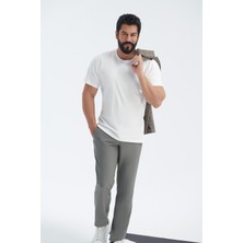 Altınyıldız Classics Erkek Gri Slim Fit Dar Kesim Beli Bağlamalı Yan Cep Gofre Desenli Pantolon