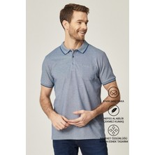 Altınyıldız Classics Erkek Çekmeyen Pamuklu Kumaş Comfort Fit Rahat Kesim Indigo-beyaz Kıvrılmaz Polo Yaka Cepli Tişört
