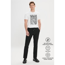 Altınyıldız Classics Erkek Siyah Slim Fit Dar Kesim Beli Bağlamalı Yan Cep Gofre Desenli Pantolon