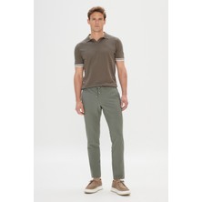 Altınyıldız Classics Erkek Haki Slim Fit Dar Kesim Beli Bağlamalı Yan Cep Gofre Desenli Pantolon