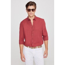 Altınyıldız Classics Erkek Bordo Kolay Ütülenebilen %100 Pamuk Nefes Alabilen Terletmez Slim Fit Gömlek