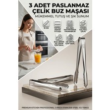 Transformacion 3'lü Paslanmaz Çelik Buz ve Servis Maşası Seti, 15cm, Çok Amaçlı Sunum Maşası 718712