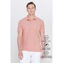 Altınyıldız Classics Erkek Çekmeyen Pamuklu Kumaş Slim Fit Dar Kesim Kiremit-Bej Kıvrılmaz Polo Yaka Tişört