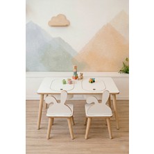 Pofitto Montessori Çocuk Masası-Oyun Masası-Aktivite Masası-Etkinlik Masası Takımı 2 Tavşan Sandalye