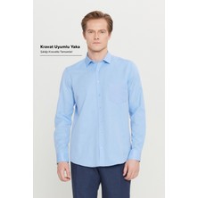 Altınyıldız Classics Erkek Açık Mavi Pamuklu Tailored Slim Fit Dar Kesim Klasik Yaka Armürlü Cepli Gömlek