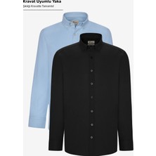 Altınyıldız Classics Erkek Siyah-Beyaz 2'li Pamuklu Oxford Kolay Ütülenebilir Slim Fit Dar Kesim Gömlek Paketi