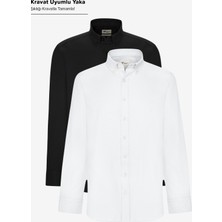 Altınyıldız Classics Erkek Siyah-Beyaz 2'li Pamuklu Oxford Kolay Ütülenebilir Slim Fit Dar Kesim Gömlek Paketi