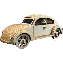 Ahşap Retro Araba Maketi - Ahşap Maket 3D Model - 35X12X22CM