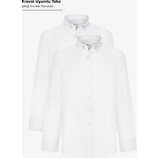 Altınyıldız Classics Erkek Beyaz 2'li Pamuklu Oxford Kolay Ütülenebilir Slim Fit Dar Kesim Gömlek Paketi