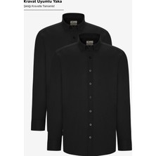 Altınyıldız Classics Erkek Siyah 2'li Pamuklu Oxford Kolay Ütülenebilir Slim Fit Dar Kesim Gömlek Paketi