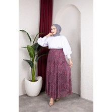 SFG Life Moda Asimetrik Kesim Etnik Desen Astarlı Tül Tesettür Etek
