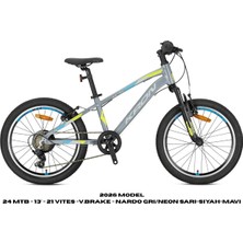 Kron Xc 75 - 24 Mtb - 13' - 21 Vites -V.brake - Nardo Gri/neon Sarı-Siyah-Mavi