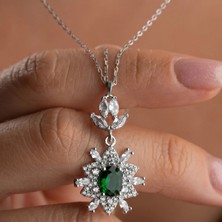 Gumush Gümüş Zümrüt Yeşili Taşlı Kadın Kolye