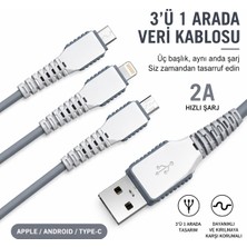 Lisa Butik Data 3 Uçlu Iphone, Samsung, Type-C Uyumlu 1 mt Çoklu Şarj Kablo